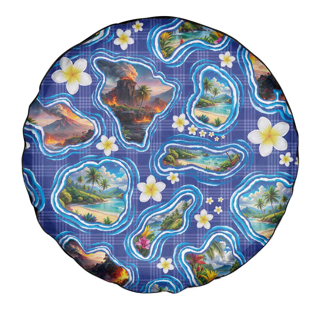 Hawaiian Island Shapes-Iconic Landscape Spare Tire Cover with Plumeria and Palaka Blue Color LT03 - Polynesian Pride