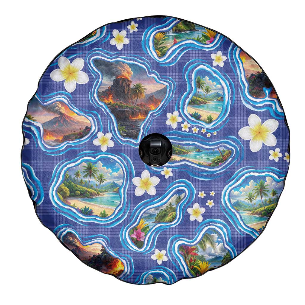 Hawaiian Island Shapes-Iconic Landscape Spare Tire Cover with Plumeria and Palaka Blue Color LT03 - Polynesian Pride