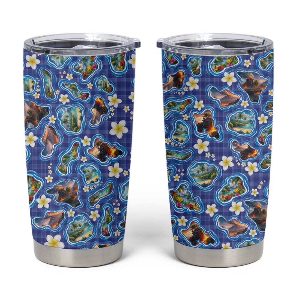Hawaiian Island Shapes-Iconic Landscape Tumbler Cup with Plumeria and Palaka Blue Color