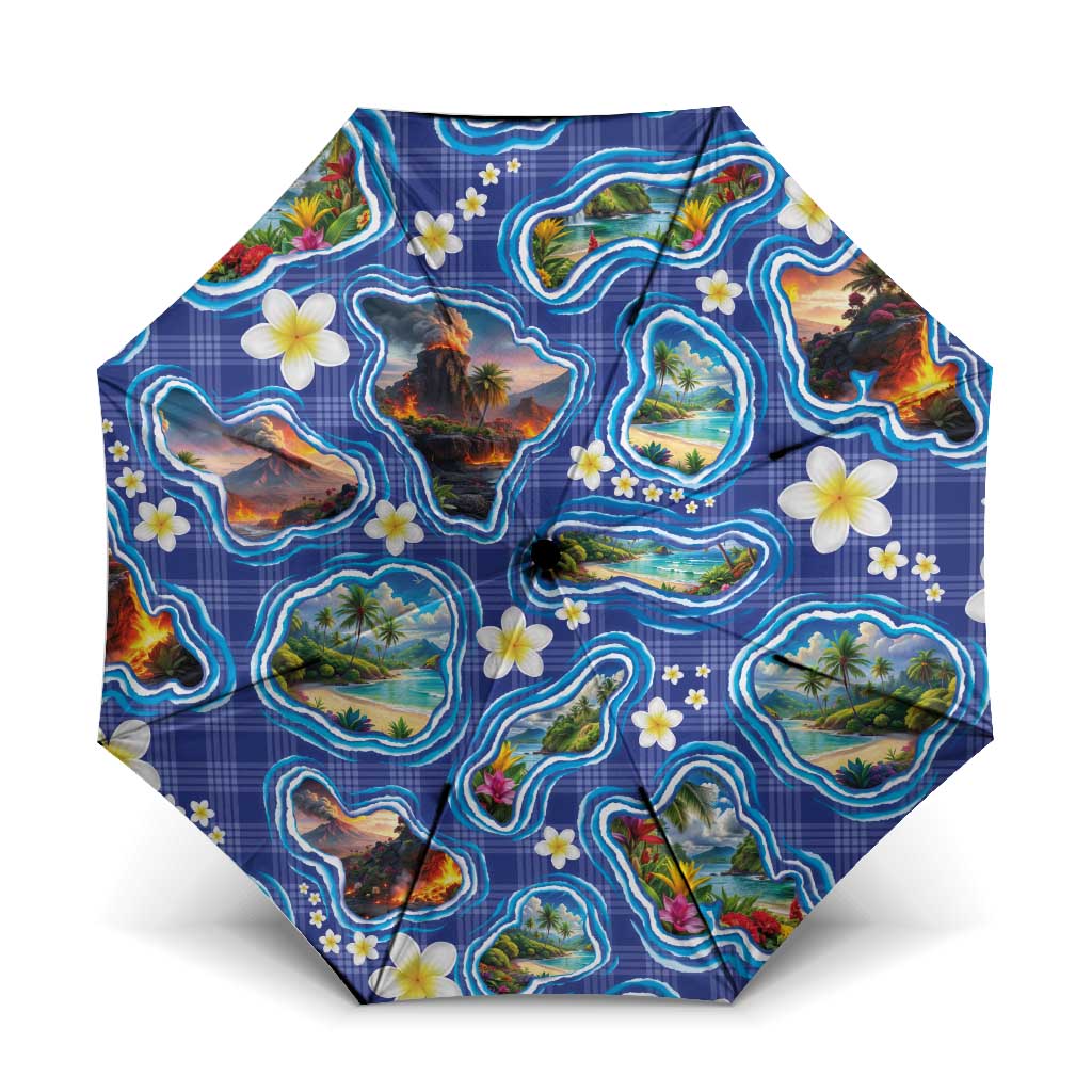 Hawaiian Island Shapes-Iconic Landscape Umbrella with Plumeria and Palaka Blue Color