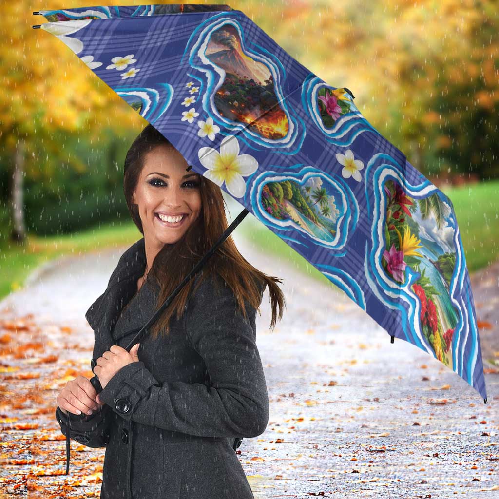 Hawaiian Island Shapes-Iconic Landscape Umbrella with Plumeria and Palaka Blue Color