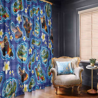 Hawaiian Island Shapes-Iconic Landscape Window Curtain with Plumeria and Palaka Blue Color