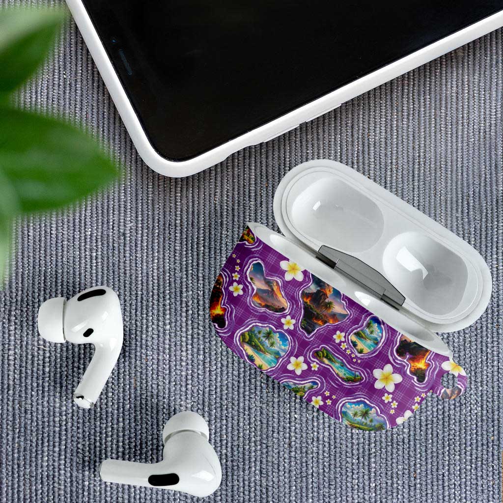 Hawaiian Island Shapes-Iconic Landscape AirPods Case with Plumeria and Palaka Purple Color