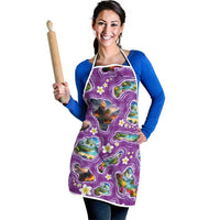 Hawaiian Island Shapes-Iconic Landscape Apron with Plumeria and Palaka Purple Color