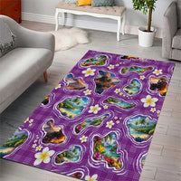 Hawaiian Island Shapes-Iconic Landscape Area Rug with Plumeria and Palaka Purple Color