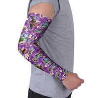 Hawaiian Island Shapes-Iconic Landscape Arm Sleeves with Plumeria and Palaka Purple Color