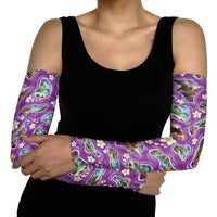 Hawaiian Island Shapes-Iconic Landscape Arm Sleeves with Plumeria and Palaka Purple Color