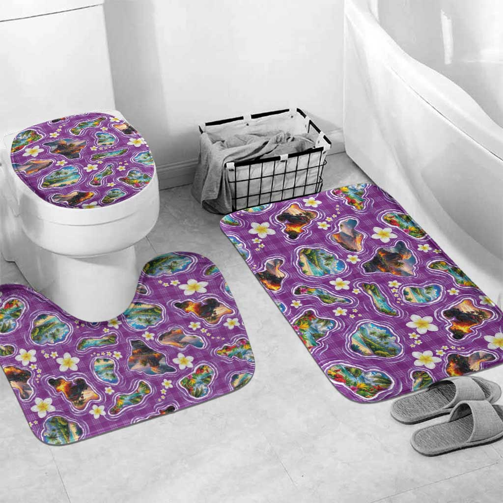Hawaiian Island Shapes-Iconic Landscape Bathroom Set with Plumeria and Palaka Purple Color