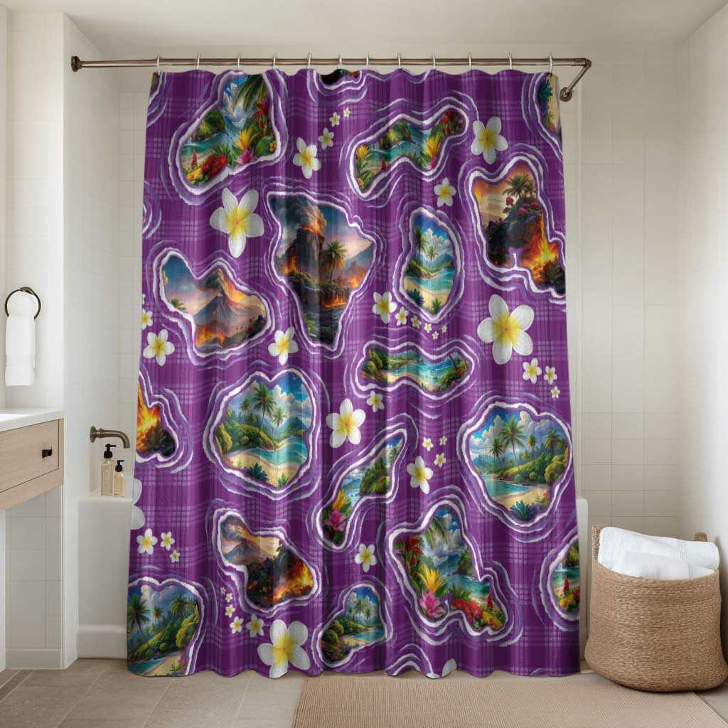 Hawaiian Island Shapes-Iconic Landscape Bathroom Set with Plumeria and Palaka Purple Color