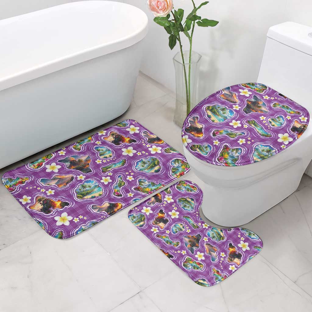 Hawaiian Island Shapes-Iconic Landscape Bathroom Set with Plumeria and Palaka Purple Color