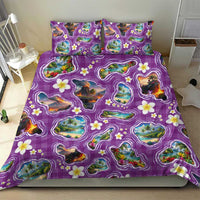 Hawaiian Island Shapes-Iconic Landscape Bedding Set with Plumeria and Palaka Purple Color