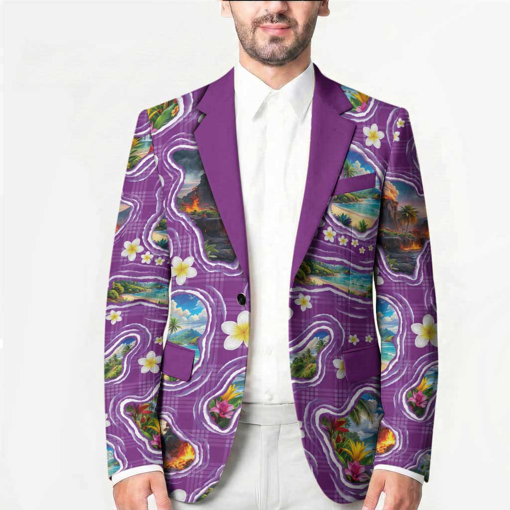 Hawaiian Island Shapes-Iconic Landscape Blazer with Plumeria and Palaka Purple Color