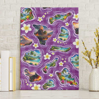 Hawaiian Island Shapes-Iconic Landscape Canvas Wall Art with Plumeria and Palaka Purple Color