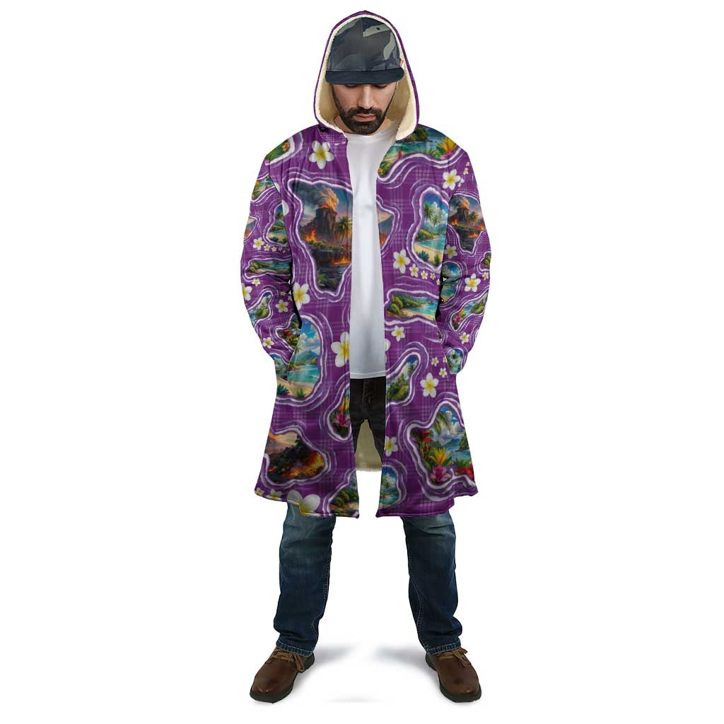 Hawaiian Island Shapes-Iconic Landscape Cloak with Plumeria and Palaka Purple Color