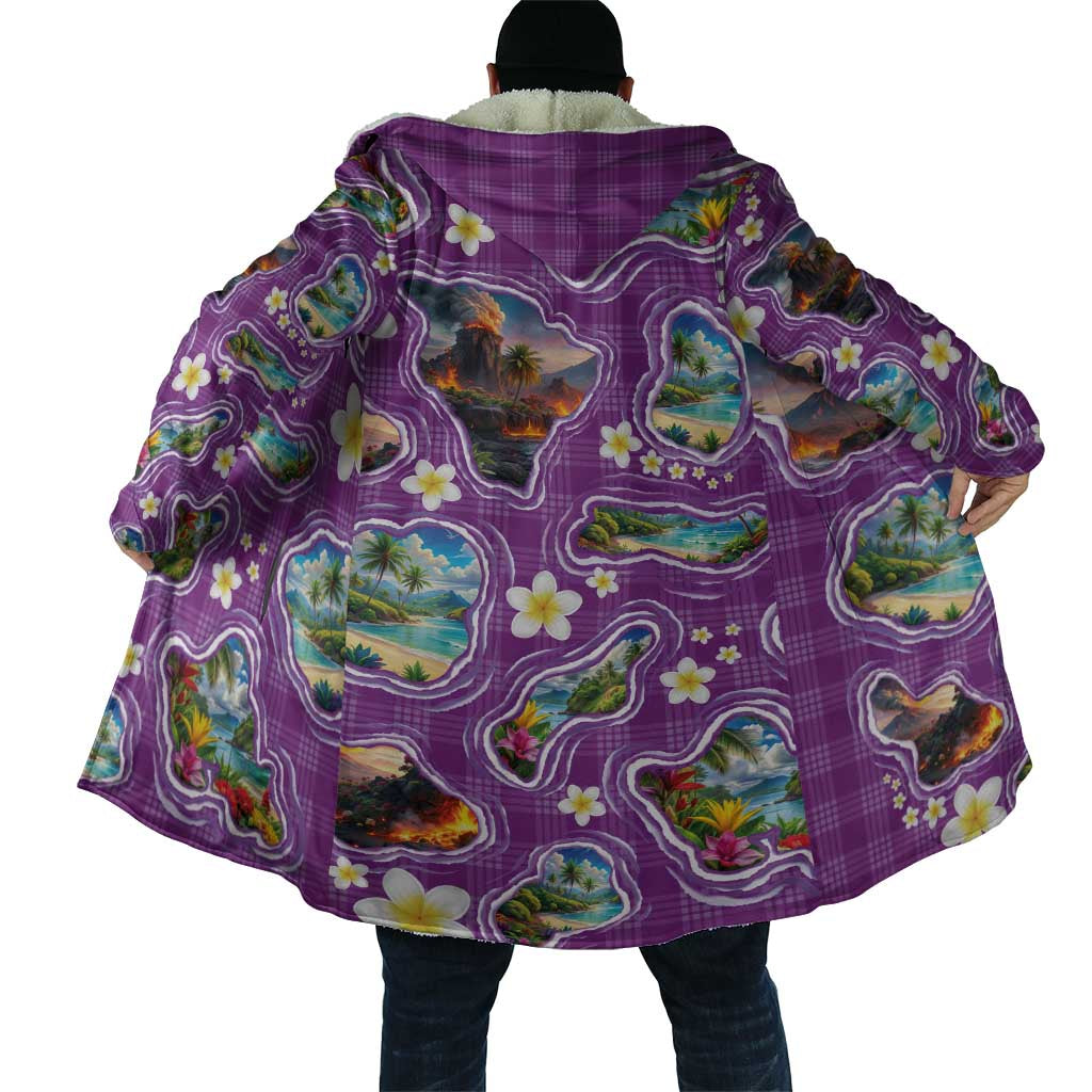 Hawaiian Island Shapes-Iconic Landscape Cloak with Plumeria and Palaka Purple Color