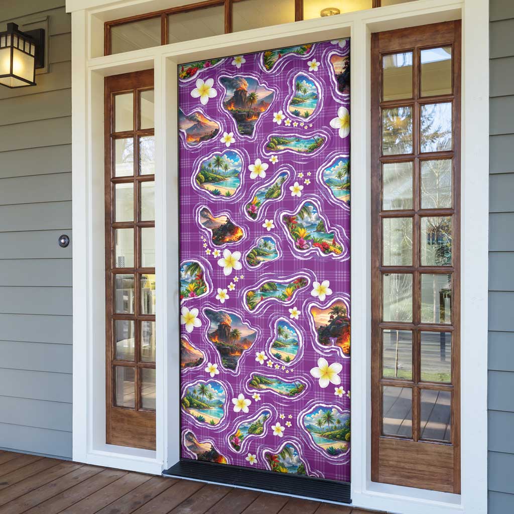 Hawaiian Island Shapes-Iconic Landscape Door Cover with Plumeria and Palaka Purple Color LT03 - Polynesian Pride