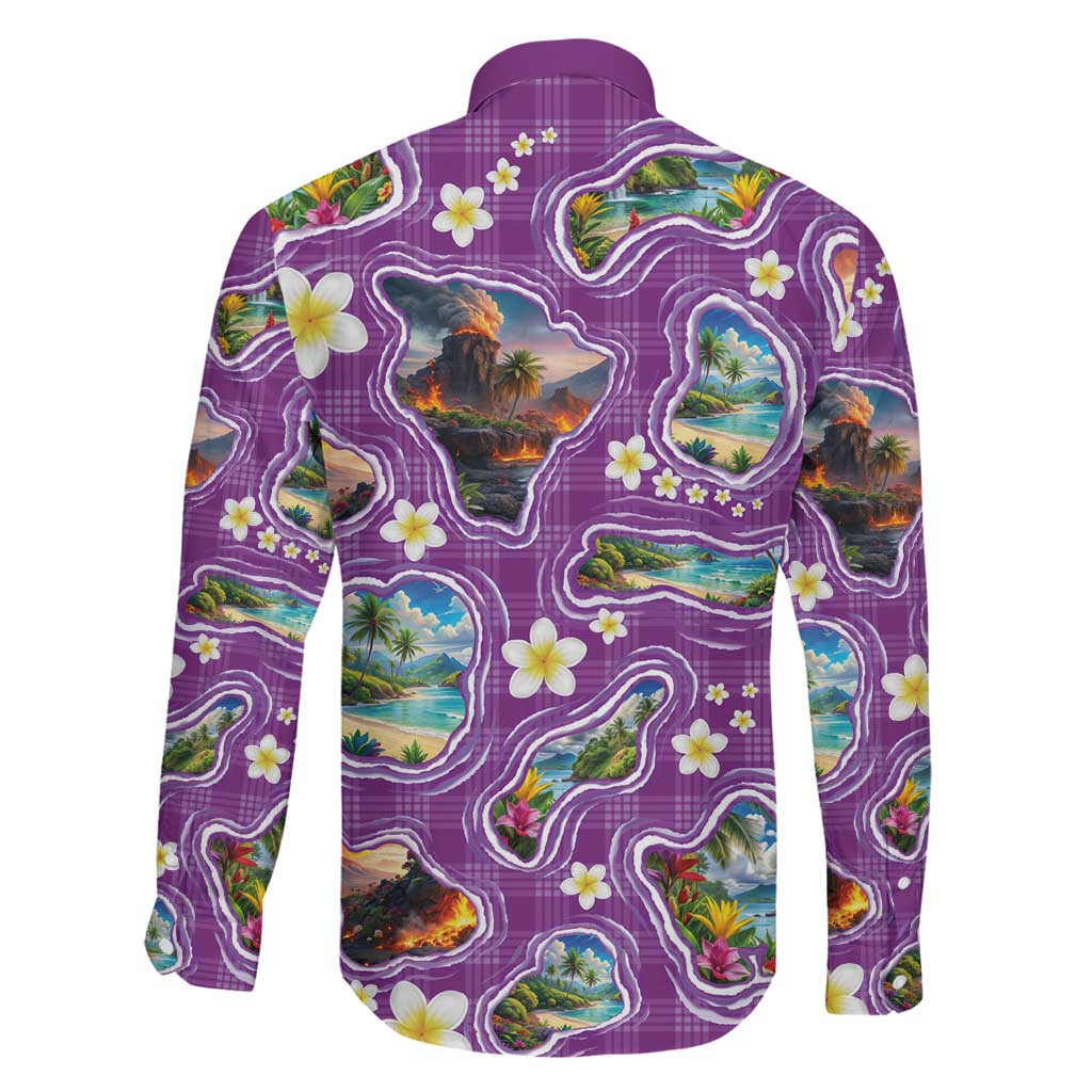 Hawaiian Island Shapes-Iconic Landscape Family Matching Mermaid Dress and Hawaiian Shirt with Plumeria and Palaka Purple Color LT03 - Polynesian Pride