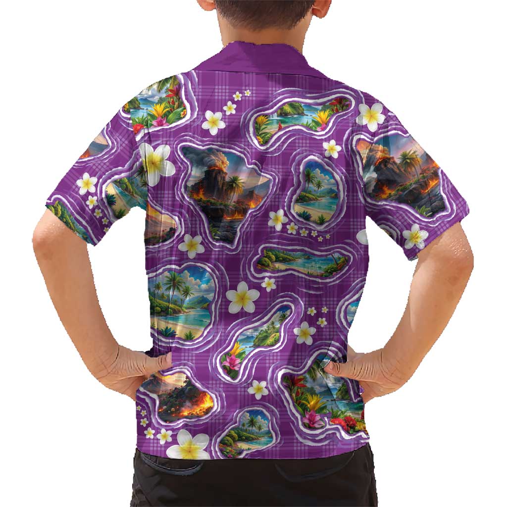 Hawaiian Island Shapes-Iconic Landscape Family Matching Summer Maxi Dress and Hawaiian Shirt with Plumeria and Palaka Purple Color LT03 - Polynesian Pride