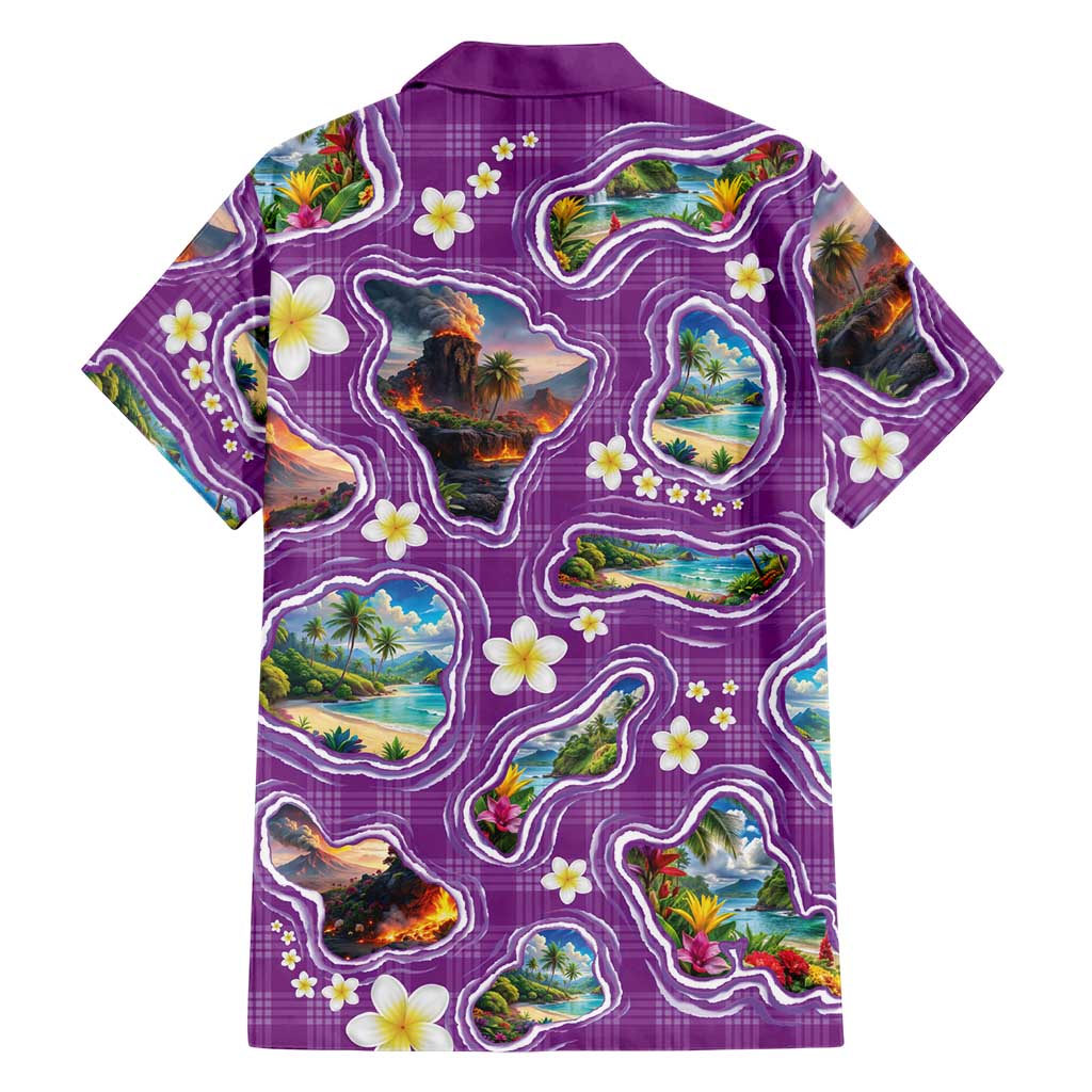 Hawaiian Island Shapes-Iconic Landscape Family Matching Summer Maxi Dress and Hawaiian Shirt with Plumeria and Palaka Purple Color LT03 - Polynesian Pride