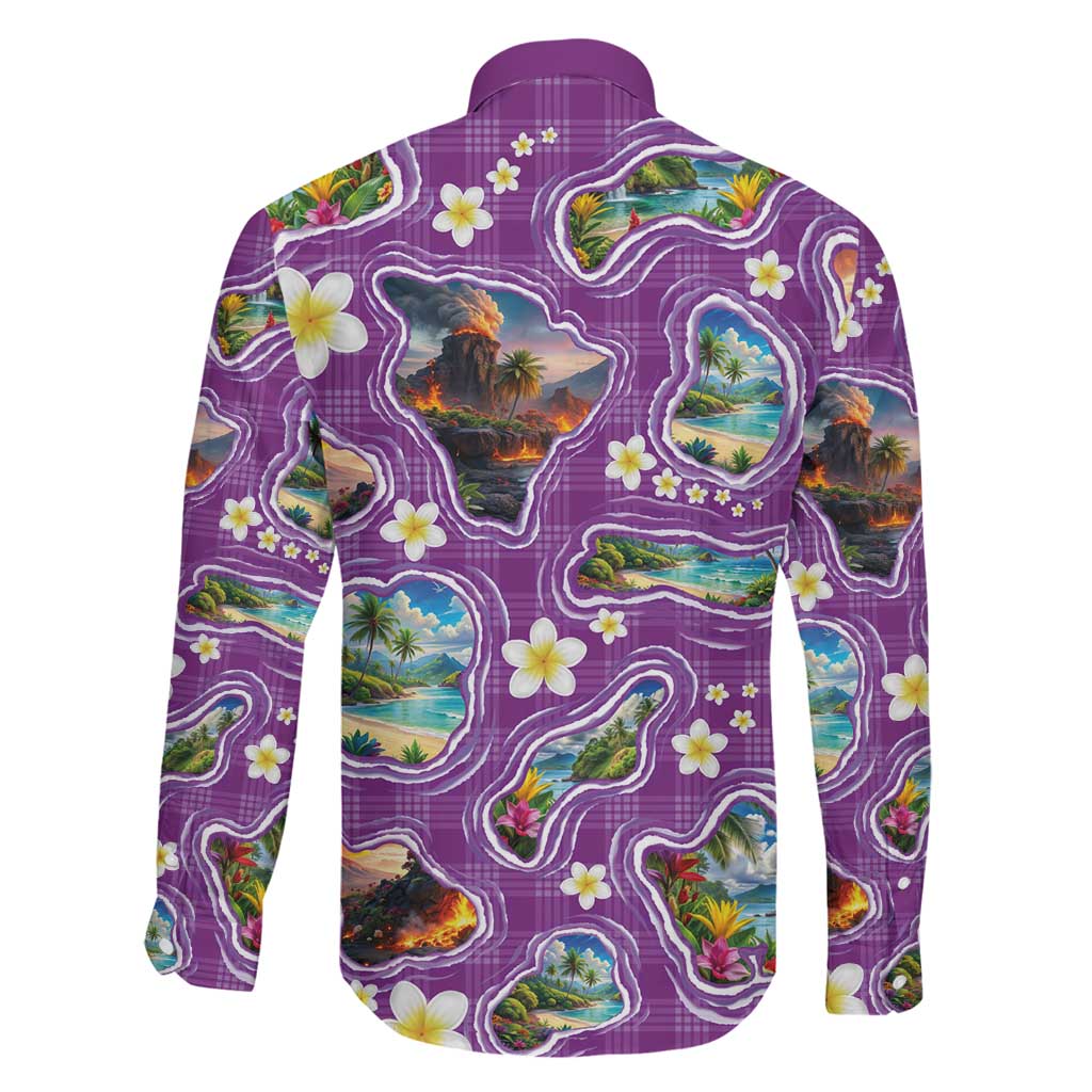 Hawaiian Island Shapes-Iconic Landscape Family Matching Summer Maxi Dress and Hawaiian Shirt with Plumeria and Palaka Purple Color LT03 - Polynesian Pride