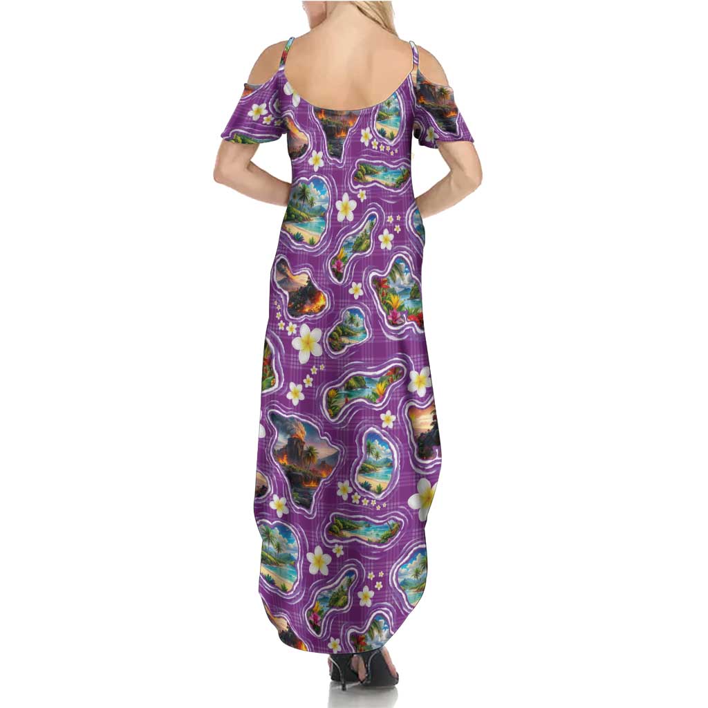 Hawaiian Island Shapes-Iconic Landscape Family Matching Summer Maxi Dress and Hawaiian Shirt with Plumeria and Palaka Purple Color LT03 - Polynesian Pride