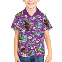 Hawaiian Island Shapes-Iconic Landscape Family Matching Summer Maxi Dress and Hawaiian Shirt with Plumeria and Palaka Purple Color LT03 Son's Shirt Purple - Polynesian Pride