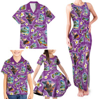 Hawaiian Island Shapes-Iconic Landscape Family Matching Tank Maxi Dress and Hawaiian Shirt with Plumeria and Palaka Purple Color LT03 - Polynesian Pride