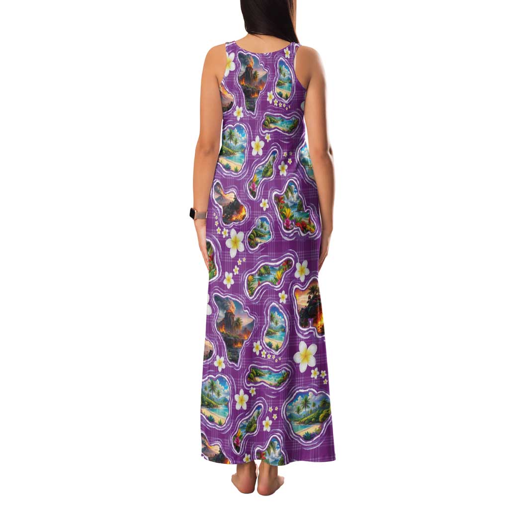 Hawaiian Island Shapes-Iconic Landscape Family Matching Tank Maxi Dress and Hawaiian Shirt with Plumeria and Palaka Purple Color LT03 - Polynesian Pride