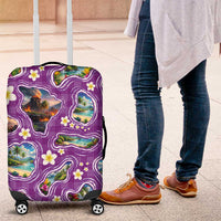 Hawaiian Island Shapes-Iconic Landscape Luggage Cover with Plumeria and Palaka Purple Color LT03 Purple - Polynesian Pride