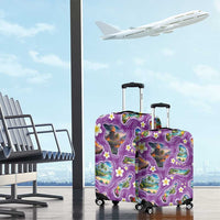 Hawaiian Island Shapes-Iconic Landscape Luggage Cover with Plumeria and Palaka Purple Color LT03 - Polynesian Pride