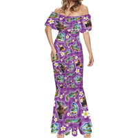 Hawaiian Island Shapes-Iconic Landscape Mermaid Dress with Plumeria and Palaka Purple Color LT03 - Polynesian Pride
