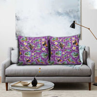 Hawaiian Island Shapes-Iconic Landscape Pillow Cover with Plumeria and Palaka Purple Color