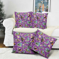 Hawaiian Island Shapes-Iconic Landscape Pillow Cover with Plumeria and Palaka Purple Color