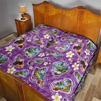 Hawaiian Island Shapes-Iconic Landscape Quilt with Plumeria and Palaka Purple Color