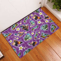 Hawaiian Island Shapes-Iconic Landscape Rubber Doormat with Plumeria and Palaka Purple Color