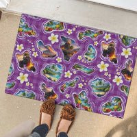 Hawaiian Island Shapes-Iconic Landscape Rubber Doormat with Plumeria and Palaka Purple Color