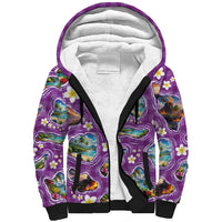 Hawaiian Island Shapes-Iconic Landscape Sherpa Hoodie with Plumeria and Palaka Purple Color LT03 Unisex Purple - Polynesian Pride