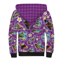 Hawaiian Island Shapes-Iconic Landscape Sherpa Hoodie with Plumeria and Palaka Purple Color LT03 - Polynesian Pride