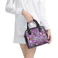 Hawaiian Island Shapes-Iconic Landscape Shoulder Handbag with Plumeria and Palaka Purple Color