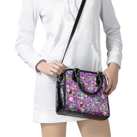 Hawaiian Island Shapes-Iconic Landscape Shoulder Handbag with Plumeria and Palaka Purple Color