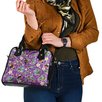 Hawaiian Island Shapes-Iconic Landscape Shoulder Handbag with Plumeria and Palaka Purple Color
