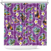Hawaiian Island Shapes-Iconic Landscape Shower Curtain with Plumeria and Palaka Purple Color LT03 Purple - Polynesian Pride