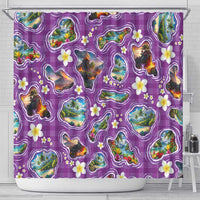 Hawaiian Island Shapes-Iconic Landscape Shower Curtain with Plumeria and Palaka Purple Color LT03 - Polynesian Pride