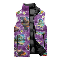 Hawaiian Island Shapes-Iconic Landscape Sleeveless Puffer Jacket with Plumeria and Palaka Purple Color