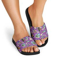 Hawaiian Island Shapes-Iconic Landscape Slide Sandals with Plumeria and Palaka Purple Color