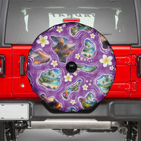 Hawaiian Island Shapes-Iconic Landscape Spare Tire Cover with Plumeria and Palaka Purple Color LT03 - Polynesian Pride
