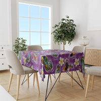 Hawaiian Island Shapes-Iconic Landscape Tablecloth with Plumeria and Palaka Purple Color