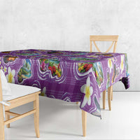 Hawaiian Island Shapes-Iconic Landscape Tablecloth with Plumeria and Palaka Purple Color