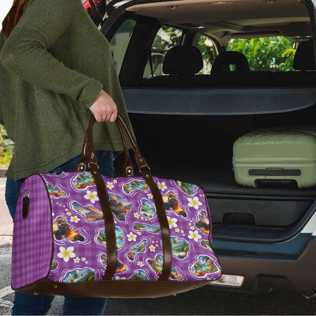 Hawaiian Island Shapes-Iconic Landscape Travel Bag with Plumeria and Palaka Purple Color LT03 - Polynesian Pride
