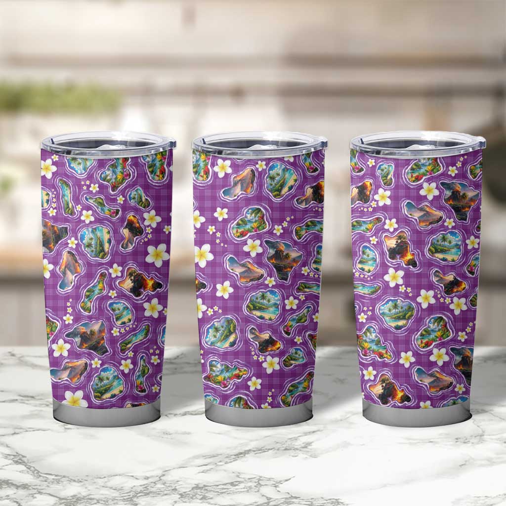 Hawaiian Island Shapes-Iconic Landscape Tumbler Cup with Plumeria and Palaka Purple Color LT03 - Polynesian Pride